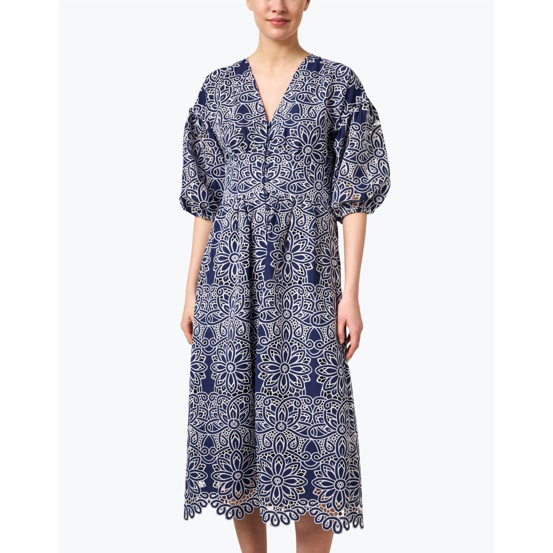 New Shoshanna Orla Dress In Navy/ Optic White